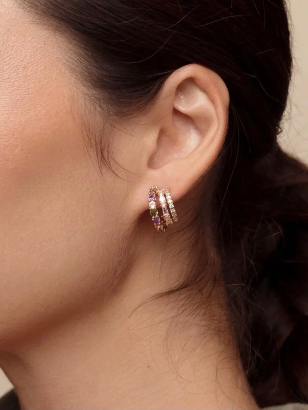 Olive & Piper Gold Multicolor Crystal Huggie Earrings